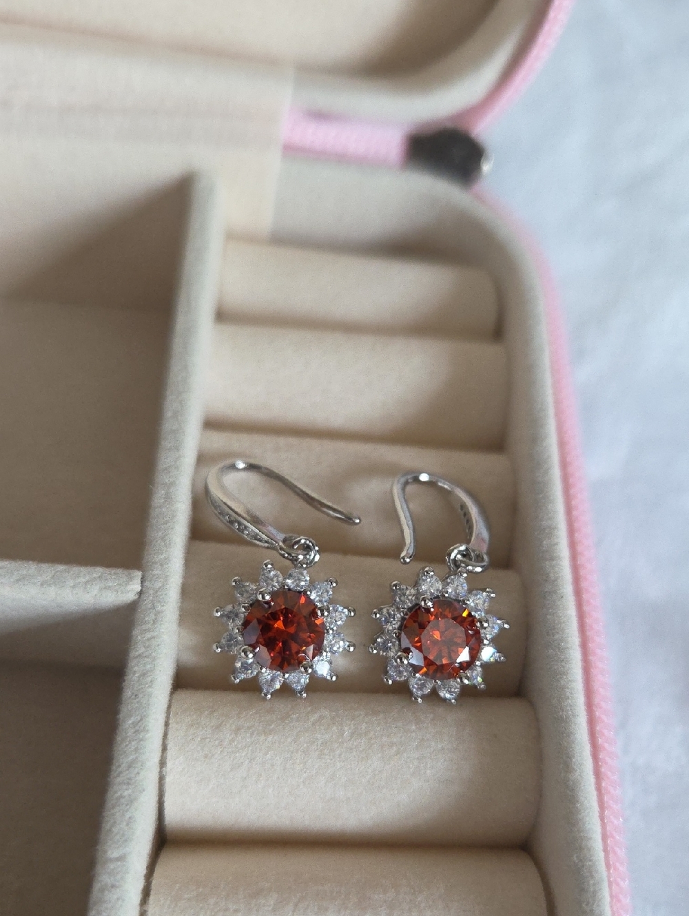 Sterling Silver Orange Halo Drop Earrings